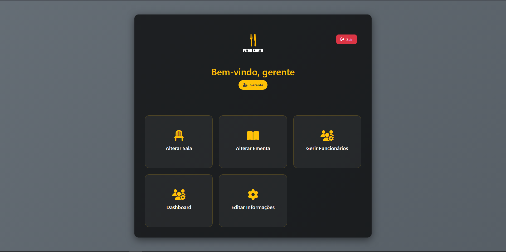 Interface dos Menus
